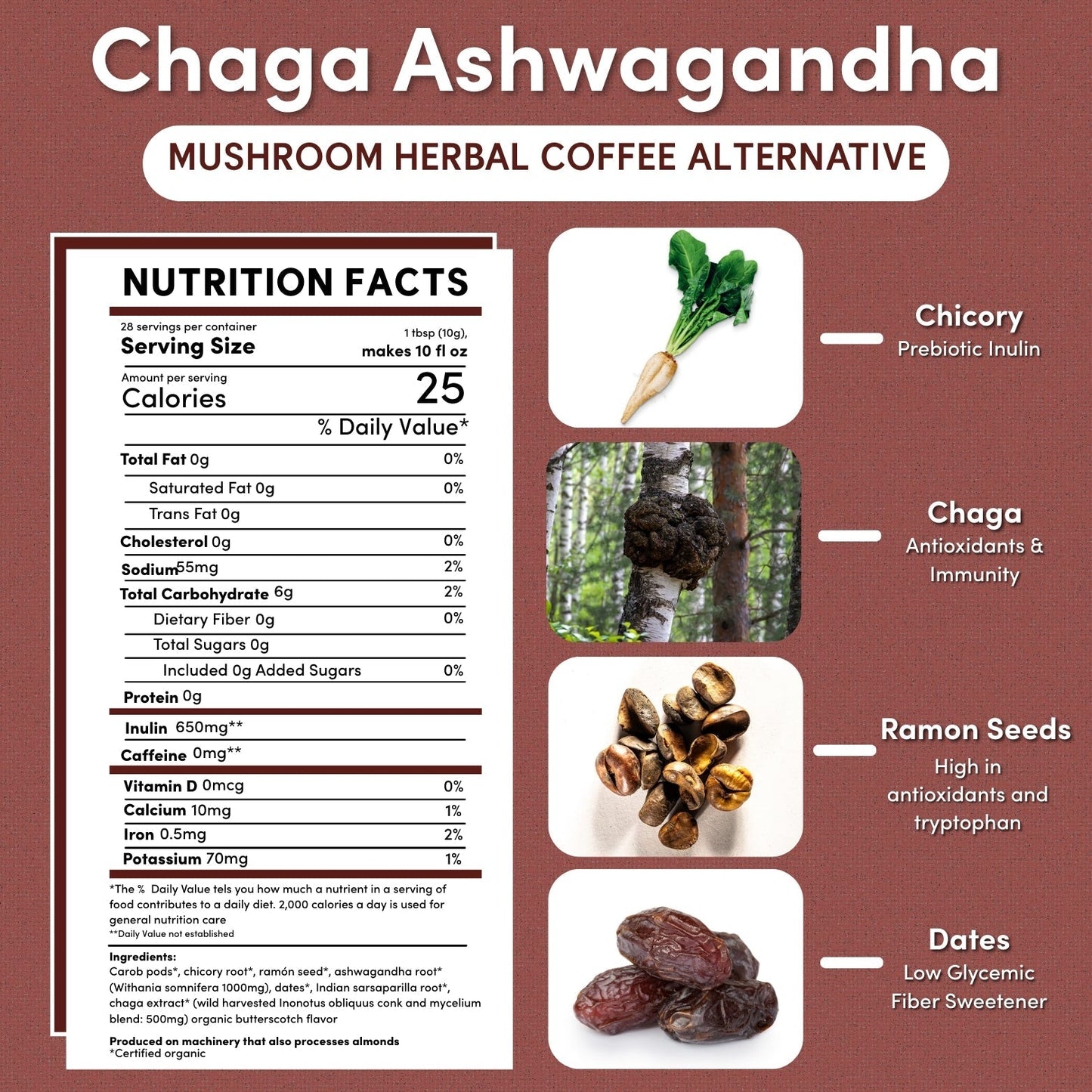 Chaga Ashwagandha Butterscotch Cream Mushroom Herbal Coffee Teeccino
