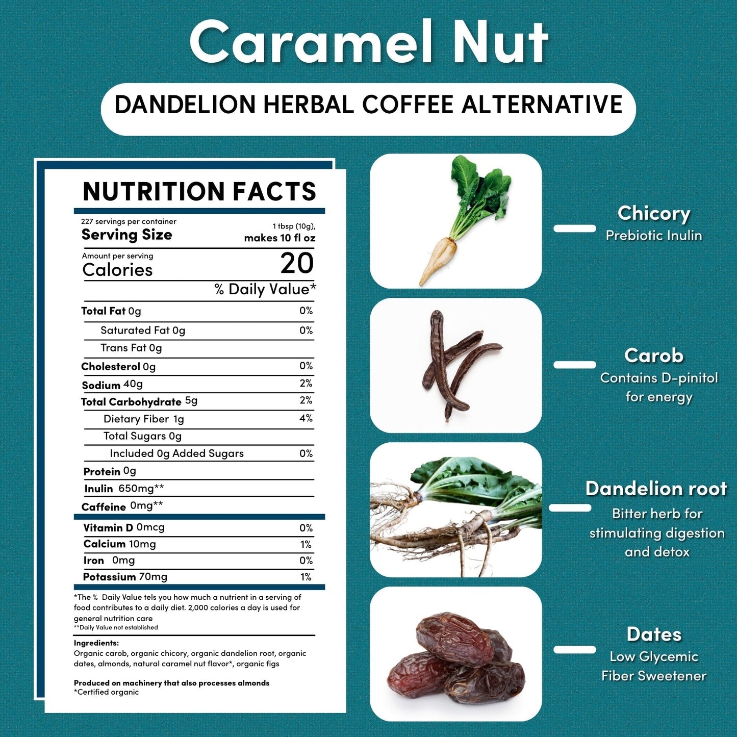 Dandelion Caramel Nut Chicory Herbal Coffee Teeccino