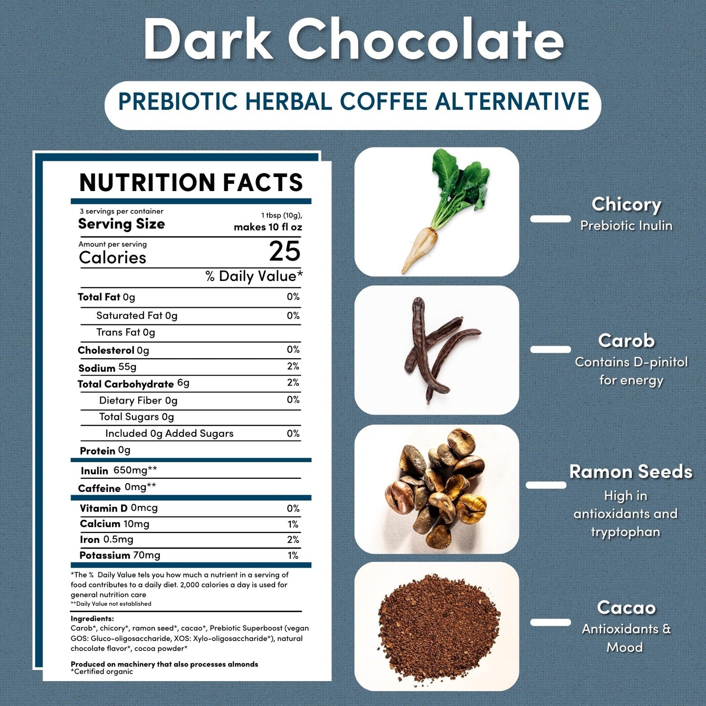 Dark Chocolate Prebiotic SuperBoost Herbal Coffee Teeccino