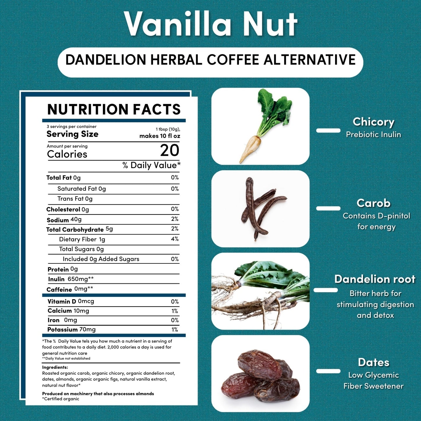 Dandelion Vanilla Nut Herbal Coffee Teeccino
